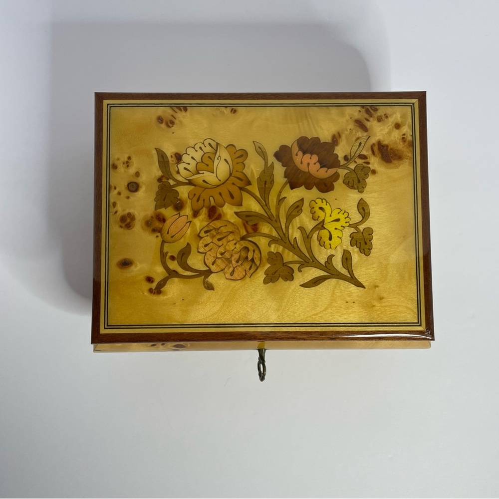 Reuge Wooden Jewelry Music Box with Cream Accents - Picture 2 of 13